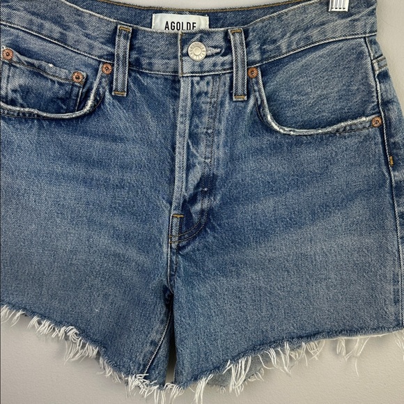 Agolde Parker Long Vintage Loose Jean Shorts Regenerative Cotton Frayed Size 25 - Picture 5 of 16